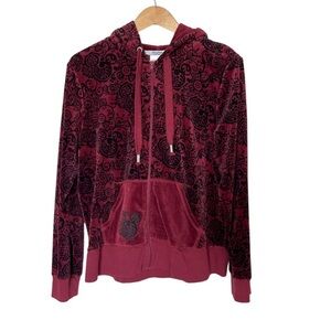 Disney Parks Hidden Mickey Burgundy Velour‎ Zipper Front Hoodie XL
